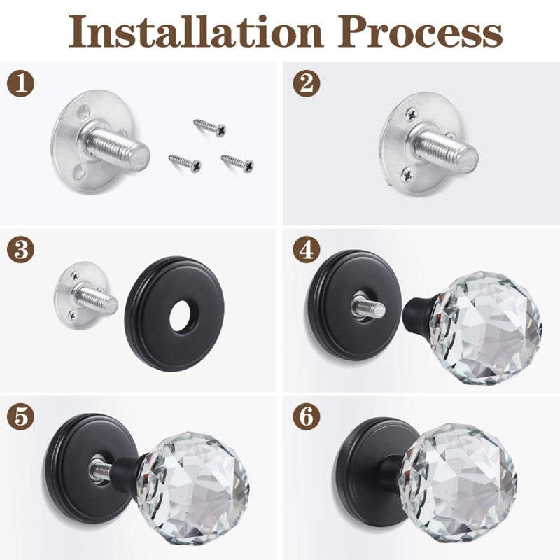 CLCTK 2 Pack Crystal Glass Dummy Door Knobs, Inactive Round Half-Dummy Door Knob Set, Single Side, Satin Brass - Image 3